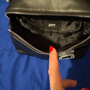 DKNY Black Leather Crossbody with Silver Zipper Detail